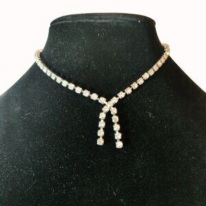 Vintage Y Shape Rhinestone Silver Tone Choker Necklace